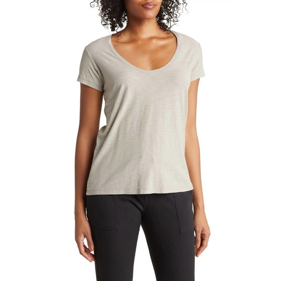 James Perse Tops - James Perse Women's Deep Scoop Neck Cap Sleeve Tee T-Shirt in Mineral
